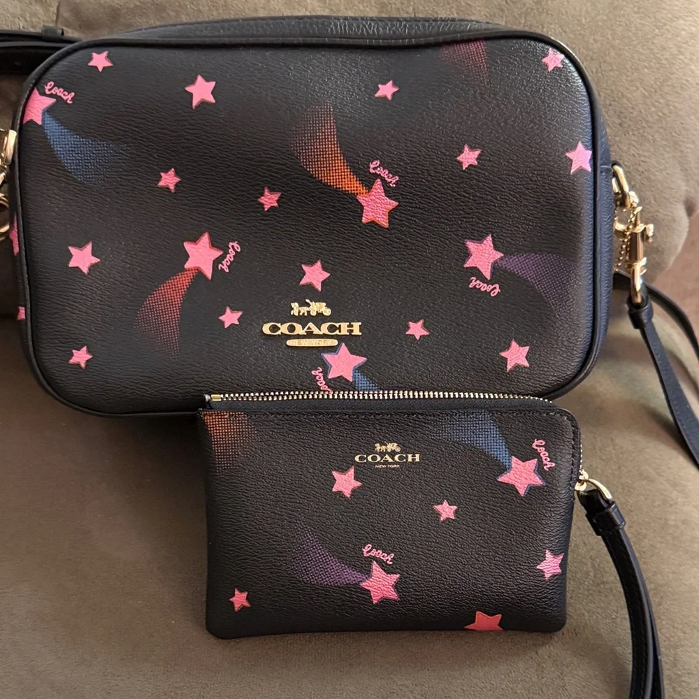 Coach Black Crossbody Bag with Pink and Purple Star Pattern (2pcs) - Picture 7 of 8
